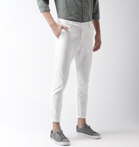 Men White Tapered Fit Solid Chinos